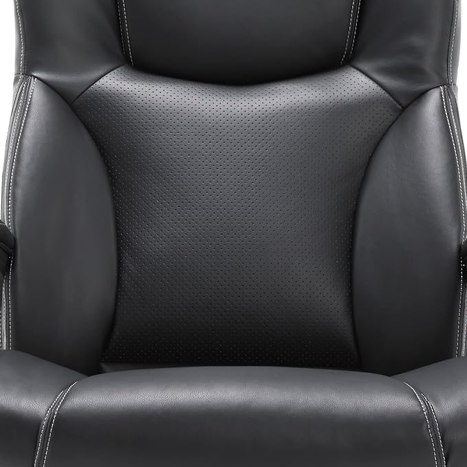 Serta Connor Executive Office Chair, Ergonomic Computer Chair with Layered Body Pillows, Contoured Lumbar, Adjustable Seat Height, Bonded Leather, Black
