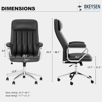 Okeysen Executive Office Chair, Modern Leather Chair with Headrest & Lumbar Support, High Back Ergonomic Chair with Padded Armrests & Seat, Height Adjustable Swivel Rolling Chair for Home Office.