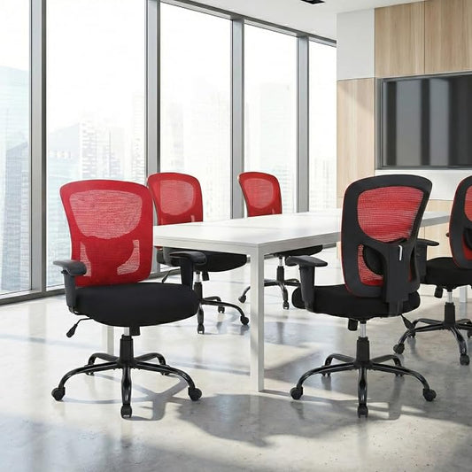 Big and Tall Office Chair 400lbs Desk Chair Mesh Computer Chair with Lumbar Support Wide Seat Adjust Arms Rolling Swivel High Back Task Executive Ergonomic Chair,Red