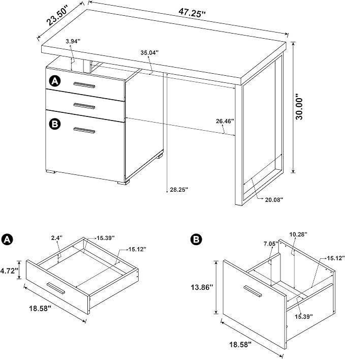 Coaster Home Furnishings - Brennan - Engineered Wood - 47-Inch 3-Drawer Computer Desk with File Cabinet and Open Metal Leg - Home Office - Mango and Black - 800787