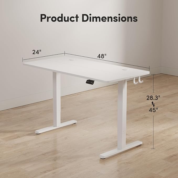 FAMISKY Electric Standing Desk, 48 x 24 Inches Height Adjustable Desk, Ergonomic Home Office Computer Workstation with Splice Board, White