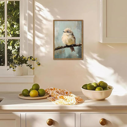 Framed Vintage Bird Wall Art, Small Bird Rustic Wall Decor Pictures, Unique Animal Canvas Art Prints Farmhouse Cottagecore Paintings for Kid's Room Bathroom Bedroom Kitchen Living Room 12x16 In