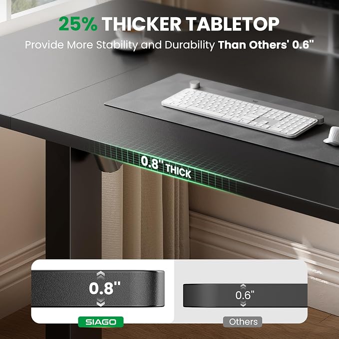SIAGO Electric Standing Desk Adjustable - 55 x 24 Inch Sit Stand up Desk with 0.8 Inch Thick Tabletop - Adjustable Height Table with 3 Memory Preset, Cable Management for Home Office
