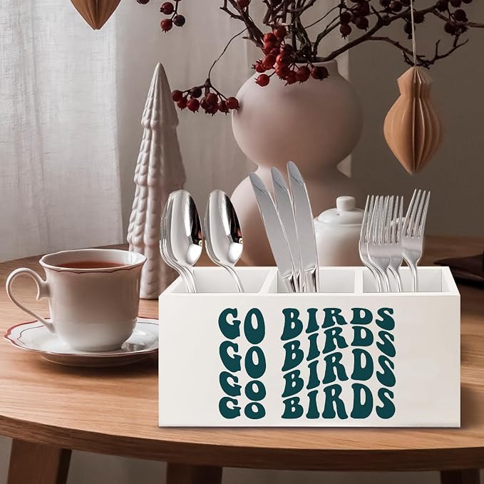 Football Fan Gifts Wooden Pen Pencil Holder for Office Desk Accessories, Gifts for Football Lovers Players, Go Birds Makeup Brush Toothbrush Holder Organizer