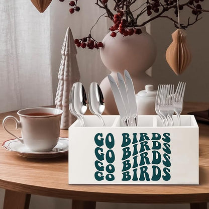 Football Fan Gifts Wooden Pen Pencil Holder for Office Desk Accessories, Gifts for Football Lovers Players, Go Birds Makeup Brush Toothbrush Holder Organizer