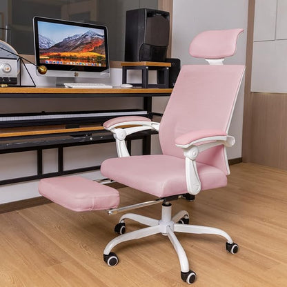 Qulomvs Mesh Ergonomic Office Chair with Footrest Home Office Desk Chair with Headrest and Backrest Adjustable Computer Executive Desk Chair with Wheels 360 Swivel Task Chair