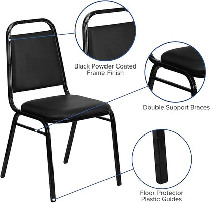 Flash Furniture Hercules Series Trapezoidal Vinyl Banquet and Event Chairs, Commercial Event Chairs with Padded Seats and Backs, Set of 4, Black