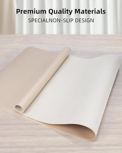 AFIING Extra Large Desk Mat - 55" x 24" PU Leather Non-Slip Desk Pad for Office and Home - Ideal for Large Mouse Pad and Desk Mats on Top of Desks (Beige)