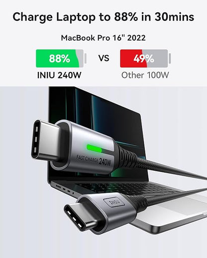INIU USB C to USB C Cable, 240W Fast Charging Type C Charger Cord, Braided USBC Phone Charger Cable for iPhone 17 16 Pro Max Samsung S25 S24 Laptops MacBook Air 15 M3 iPad Switch [1ft+1ft Black]