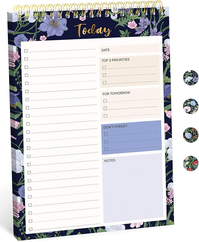 Taja To Do List Notepad - To Do List Notebook for Work with 52 Sheets, 9.8" x 6.5", Undated Daily Planner Perfect for Daily Tasks and Goal Setting, Notepad Suitable for Office, Home & School - Blue Meadow