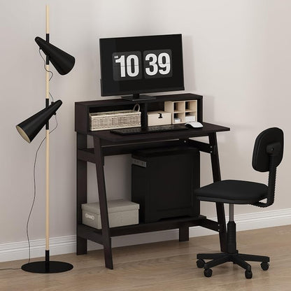 Furinno Simplistic 32-Inch Brown Computer Desk, Small Office Desk, Rectangular Home Office Desk with Shelf, Gaming Desk for Home Office, Bedroom, Study Room, Dark Mocha