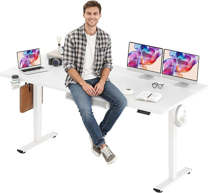SANODESK Electric Standing Desk 79 x 32 Inches, Height Adjustable Sit Stand with Large Splice Board Desktop for Home Office, Computer Workstations，Memory Ergonomic Computer Desk, White Frame/White Top