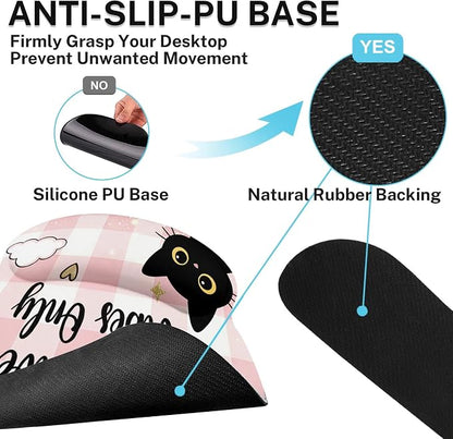 Britimes Pink Cat Kawaii Keyboard Mouse Pad Set Cloud Gingham 4in1 Large Mousepad+Keyboard Wrist Rest+Mouse Wrist Rest+Coaster Ergonomic Design for Home Office Computer 35.4x15.7 inches