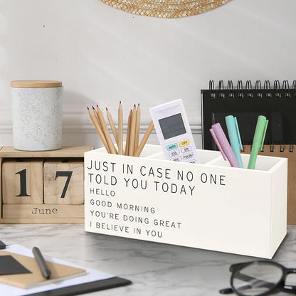 Motivational Gifts Wooden Pen Pencil Holder for Desk, Just In Case No One Told You Today Positive Affirmation Wood Makeup Brush Toothbrush Holder Organizer for Home Office