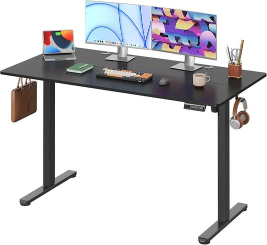 DEVAISE 55 Inch Electric Standing Desk, 3 Adjustable Computer Desk for Home Office, Ergonomic Sit to Stand Desk with LED Touchscreen，Headphone Hook, 3 Memory Preset, with Split Top, Black