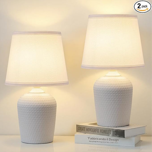 Sucolite 16'' Table Lamps Set of 2, Bedside Nightstand Lamps for Bedroom Kid’s Room, Cute Desk Lamps with Studded Texture Base for Reading Nursery Living Room Office, White