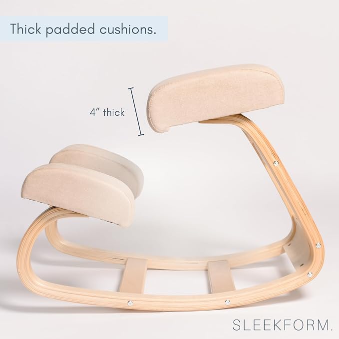 Sleekform Ergonomic Kneeling Chair - Home Office Rocking Desk Stool for Active Sitting - White Comfortable Cushions Wood