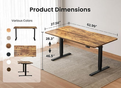 BANTI 63 × 28 Inches Standing Desk, Ergonomic, Electric Height Adjustable, Sit and Stand Up, Computer Desk with a Deeper Desktop, Black Frame/Rustic Brown Top