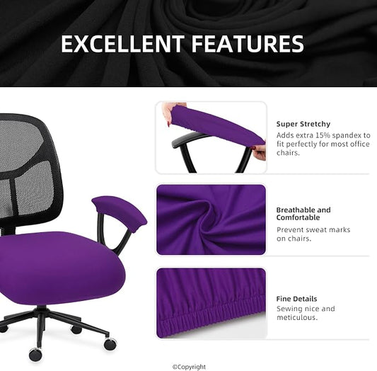 Stretchable Desk Office Chair Seat Cushion Covers with Armrest Covers - Universal Spandex Computer Chair Slipcover - Removable Washable Cushion Protectors for Dogs, Cats, Pets (Purple)