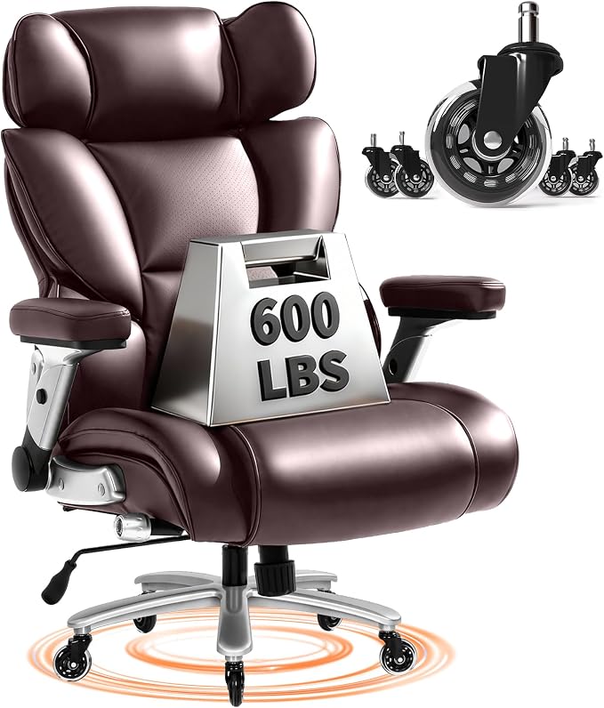 FLEXISPOT 600lbs Big and Tall Office Chair for Heavy People, High Back Heavy Duty Computer Chair with Lumbar Support 2D Armrest, Desk Chairs for Working Gaming Relaxing Cross Legged, PU Leather, Brown