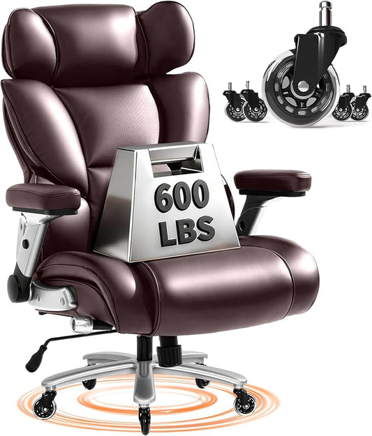 FLEXISPOT 600lbs Big and Tall Office Chair for Heavy People, High Back Heavy Duty Computer Chair with Lumbar Support 2D Armrest, Desk Chairs for Working Gaming Relaxing Cross Legged, PU Leather, Brown