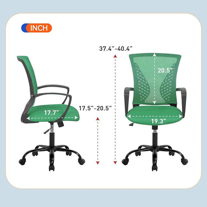 Home Office Chair Ergonomic Desk Chair Mesh Computer Chair with Lumbar Support Armrest Rolling Swivel Adjustable Mid Back Task Chair for Adults(Green)
