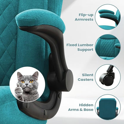 MAHOMICO Drafting Chair for Standing Desk – Tall Office Chair with Adjustable Height & Foot Ring, Flip-Up Arms, Lumbar Support – Comfortable Fabric Seat, Ideal Home Desk Chair