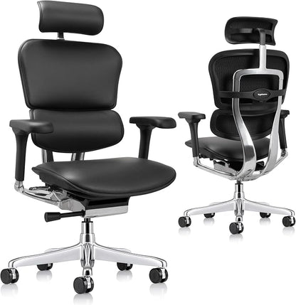 Ergohuman Eurotech LE9ERG Executive High Back Leather Swivel Chair - Office Chair with Tilt Tension Control, Tilt Lock, Back Angle & Height, Synchro Tilt, Seat Height & Depth, & Arm Height Adjustments