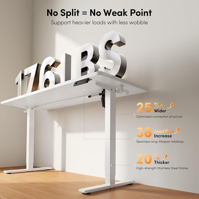 FEZIBO One-Piece Standing Desk, 32"x20" Seamless Tabletop Electric Height Adjustable for Home Office, Study Rooms & Multi-Device Workstations, White