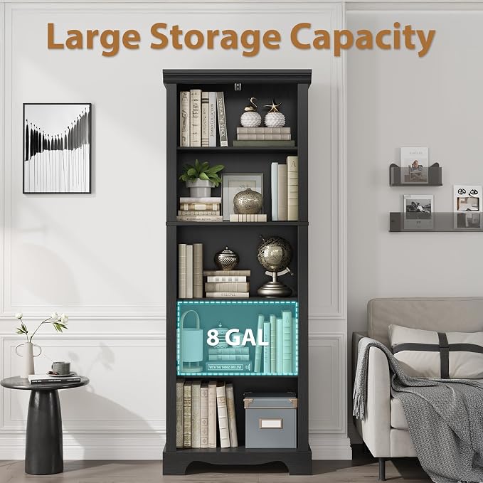 5-Tier Bookshelves and Bookcases, 61.1 inch Tall Bookshelf with Ample Storage Space, Wooden Bookcase, Modern Bookshelf for Study Room, Living Room, Home Office, Bedroom (Black)