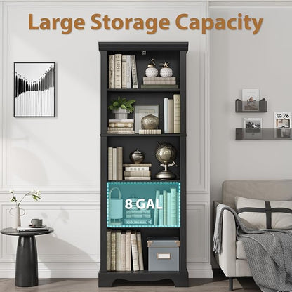 5-Tier Bookshelves and Bookcases, 61.1 inch Tall Bookshelf with Ample Storage Space, Wooden Bookcase, Modern Bookshelf for Study Room, Living Room, Home Office, Bedroom (Black)