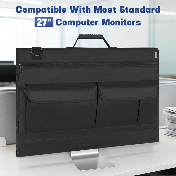 Monitor Carrying Case, Travel Case for 27'' LCD Screens and Monitors Protective Bag Monitor Dust Cover with Carry Handle & Adjustable Shoulder Strap Compatible with Desktop Computer and Accessories