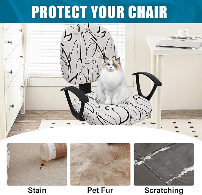 Smiry Stretch Printed Office Computer Chair Covers, Universal Washable Removable Desk Rotating Chair Slipcovers Protector, Seat + Backrest Cover - Beige and Black
