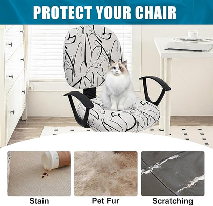 Smiry Stretch Printed Office Computer Chair Covers, Universal Washable Removable Desk Rotating Chair Slipcovers Protector, Seat + Backrest Cover - Beige and Black