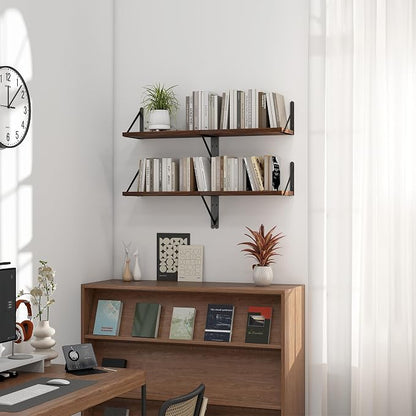 Heimlove Floating Shelves for Wall Set of 3,Light Wood Wall Mounted Bookshelf Decorative Shelf for Living Room Bathroom Bedroom Kitchen Laundry Pictures Plants Books Cats TV,Walnut Color