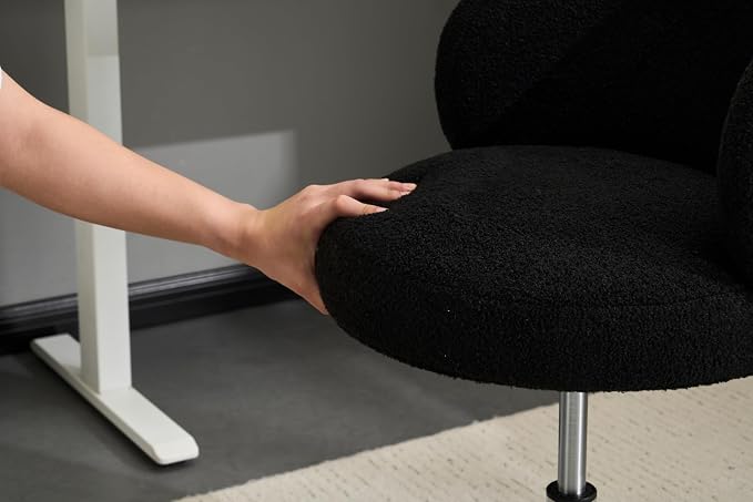 VINGLI Cute Small Swivel Desk Chair Comfy no Wheels,Ergonomic Low-Back Lumbar Support Vanity Nail Tech Computer Task Stool Chair for Home Office,Height Adjustable,Teddy Fleece,Black