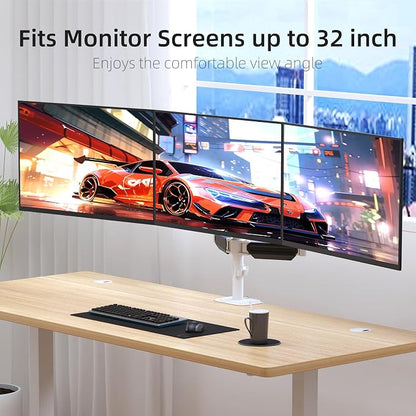 suptek Triple Monitor Mount for Most 17 to 32 inch Screens,Gas Springs Adjustment Triple Monitor Desk Mount Stand with Clamp & Grommet Kit,White(MDX003W)