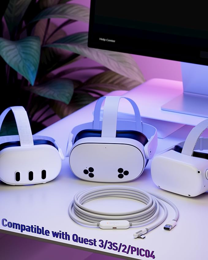 Maxonar VR Charging Link Cable 16FT (Next-Gen Chip) Compatible with Meta Quest 3S/Quest 3/Oculus Quest 2/Pico 4 Accessories and PC/SteamVR/Phones, Awesome Gift-5Gbps USB 3.0 to USB C Cable-White