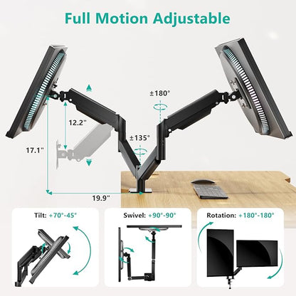 WALI Dual Monitor Mount for 13-27 inch Screens, Dual Monitor Arms for 2 Monitors Holds 19.8 lbs, Adjustable Dual Monitor Stand for Desk, VESA Mount 75x75/100x100mm (GSMP002), Black