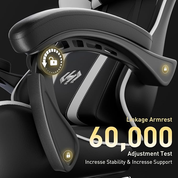 HLDIRECT Gaming Chair, Ergonomic Computer Office Chair with Lumbar Support Footrest Headrest, Adjustable Height & Backrest Angle Video Gamer Chair, PU Leather, 360° Swivel, Adult (Black&White)