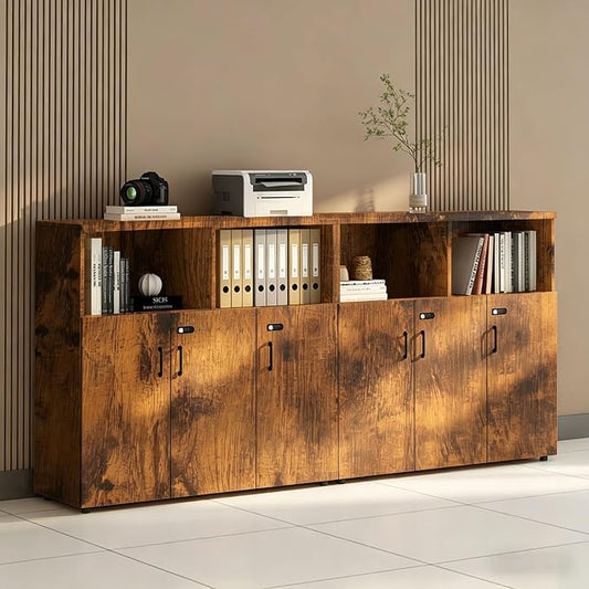 File Cabinet with Password Lock, Wood Lateral Filing Cabinet for Letter/A4 Files, 3 Drawer with Door, Printer Stand with Open Shelves for Home Office