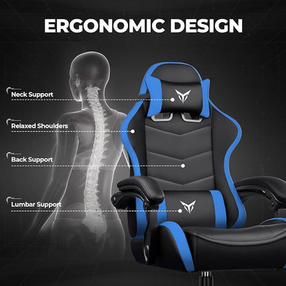 GTPLAYER Gaming Chair High Back Computer Chairs for Adults, Ergonomic Height Adjustable Recliner Chair 300lbs with Linkage Armrest and Lumbar Support for Home Office, Dark Blue