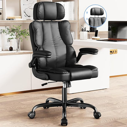Kensaker Office Chair with Adjustable Headrest & Lumbar Support for for Lower Back Pain Relief, Executive PU Leather Chairs Comfy with Double Padding & 135° Rocking for Home Office, Black