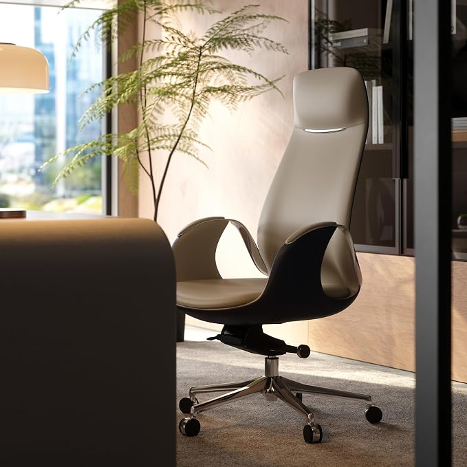 TOMU Genuine Top Grain Leather Office Chair Cream, Ergonomic Executive Chair High Back for Long Hours,Big and Tall Luxury Office Chair with Wheels, Aluminum Base and Armrest (Cream)
