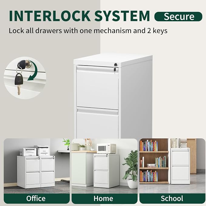 5 Drawer File Cabinet with Lock, Metal Vertical File Cabinets for Home Office, Office Furniture for Organization Hanging Legal/Letter/A4, Office File Cabinet Storage Cabinet, Require Assembly, White
