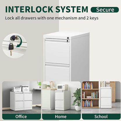 4 Drawer File Cabinet with Lock, Metal Vertical Filing Cabinet, Filing Cabinets for Home Office, Locking File Cabinet Hanging Files for A4/ Legal/Letter, Require Assembly, White