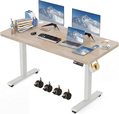Electric Standing Desk 48 x 24 Inches Adjustable Height Sit Stand Up Desk for Home Office Computer Workstation Memory Preset with Wheels, Oak