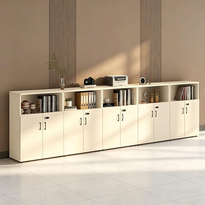 File Cabinet with Password Lock, Wood Lateral Filing Cabinet for Letter/A4 Files, 3 Drawer with Door, Printer Stand with Open Shelves for Home Office