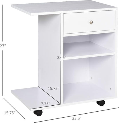 Vinsetto Mobile Printer Stand, Rolling File Cabinet Cart with Wheels, Adjustable Shelf, Drawer and CPU Stand, White