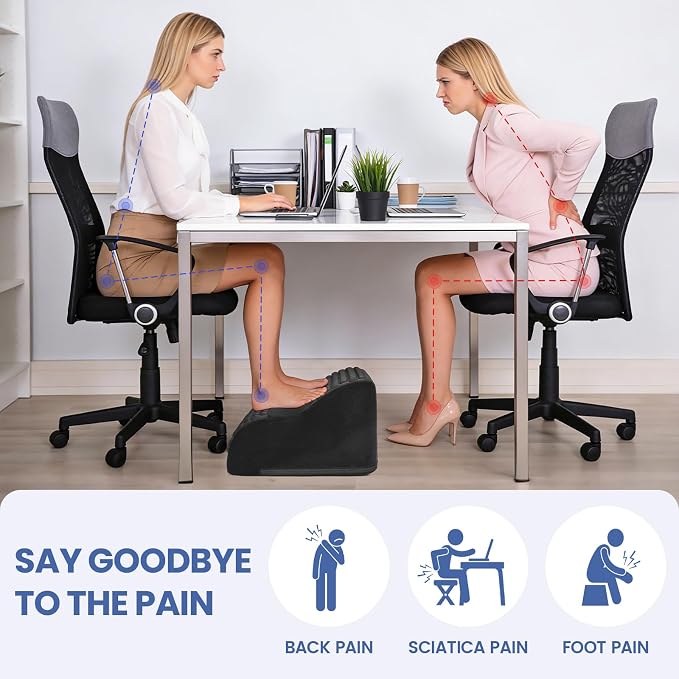 Foot Rest for Under Desk at Work, 3-Tier Foot Stool with Thick High-Density Foam and Massage Dots, Ergonomic Footrest with Washable Cover for Home and Office, Back, Legs & Hip Pain Relief (Black)